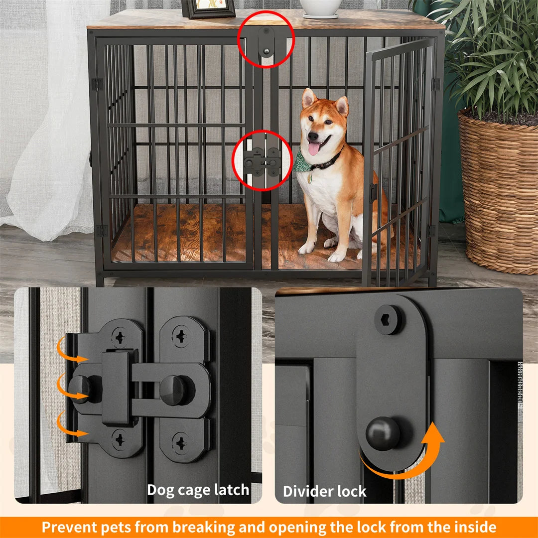 Bingopaw Wooden Dog Crate Side Table With Four Doors