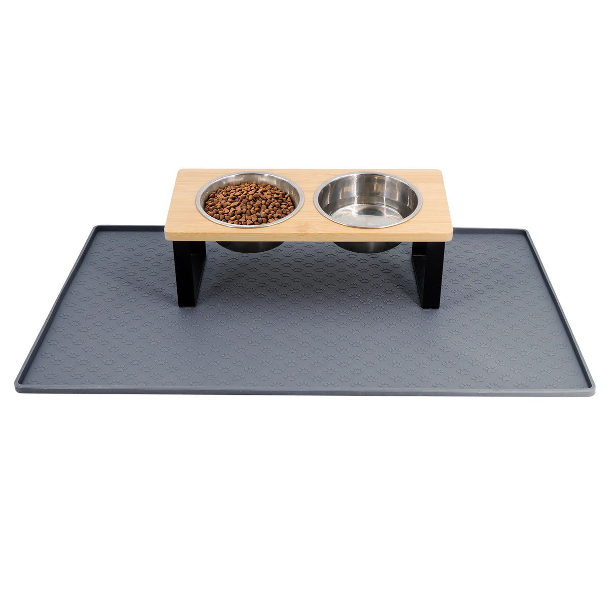 Elevated Tilted Cat Bowl With Wooden Stand And Stainless Feeder