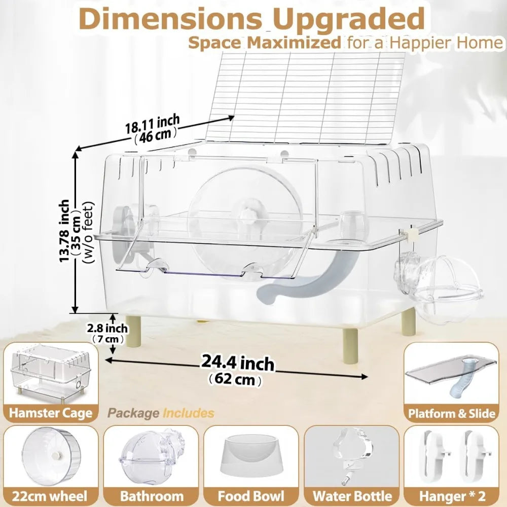 Crystal Clear Acrylic Hamster Cage With Stand Starter Kit