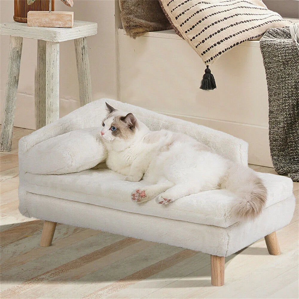 Borwart Plush Dog Sofa Bed With Backrest And Wooden Legs