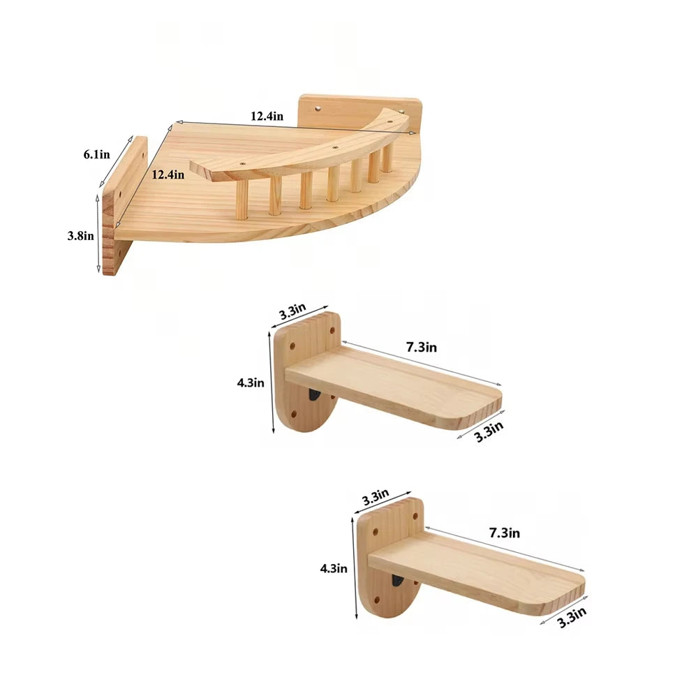 CWV Wooden Corner Hammock With Steps Wall Mounted Cat Tree