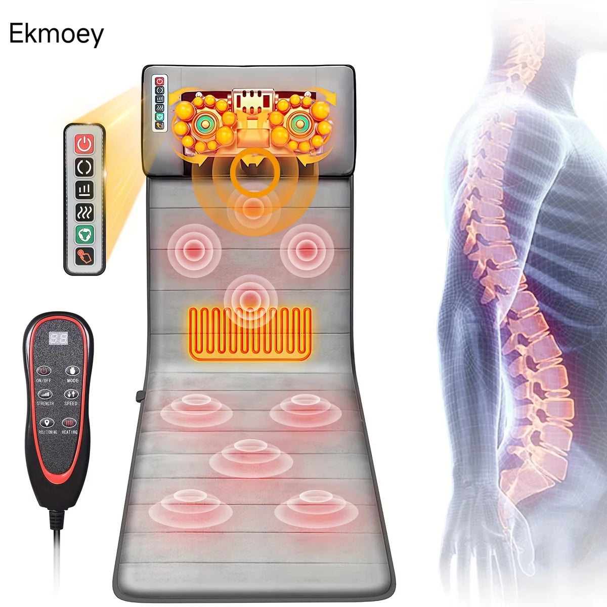 Ekmoey Heated Full Body Massage Mat With Shiatsu Neck Pillow