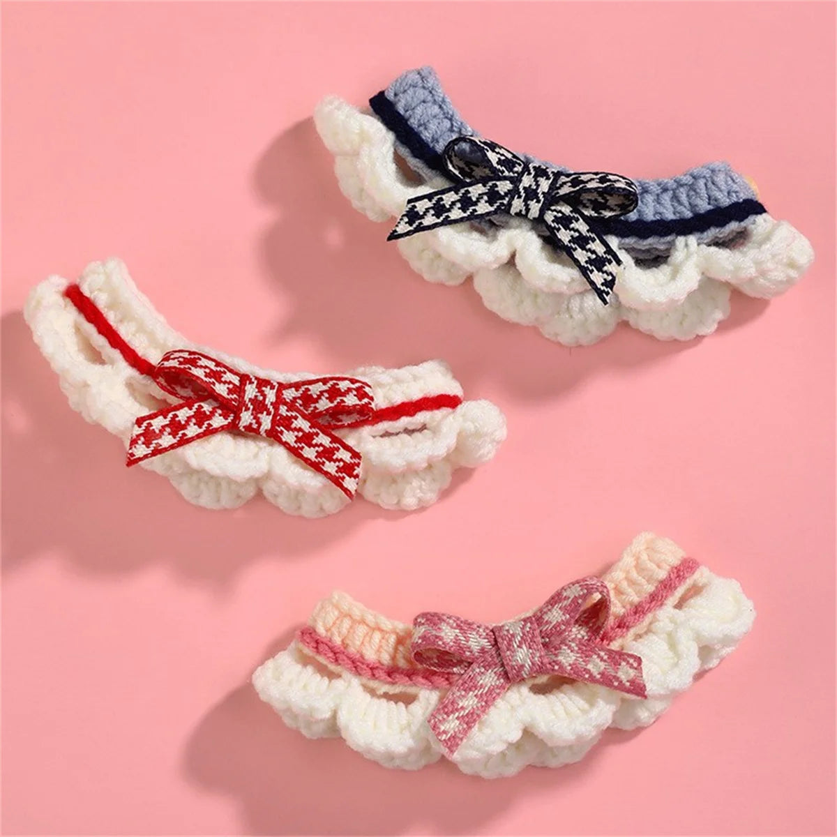 Adjustable Handknit Bow Collar For Cats And Puppies