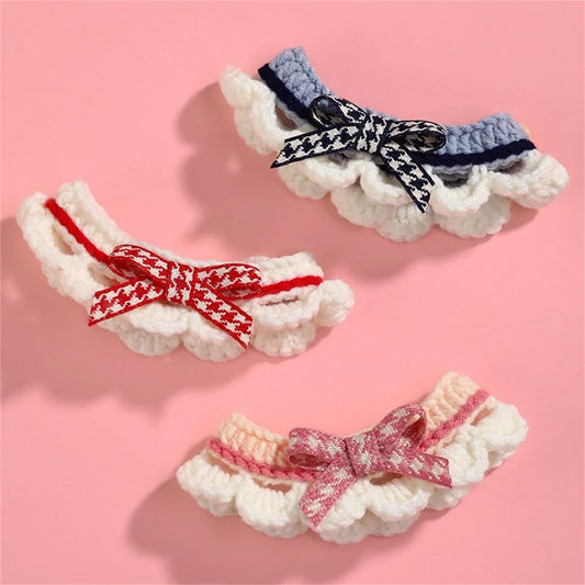 Adjustable Handknit Bow Collar For Cats And Puppies