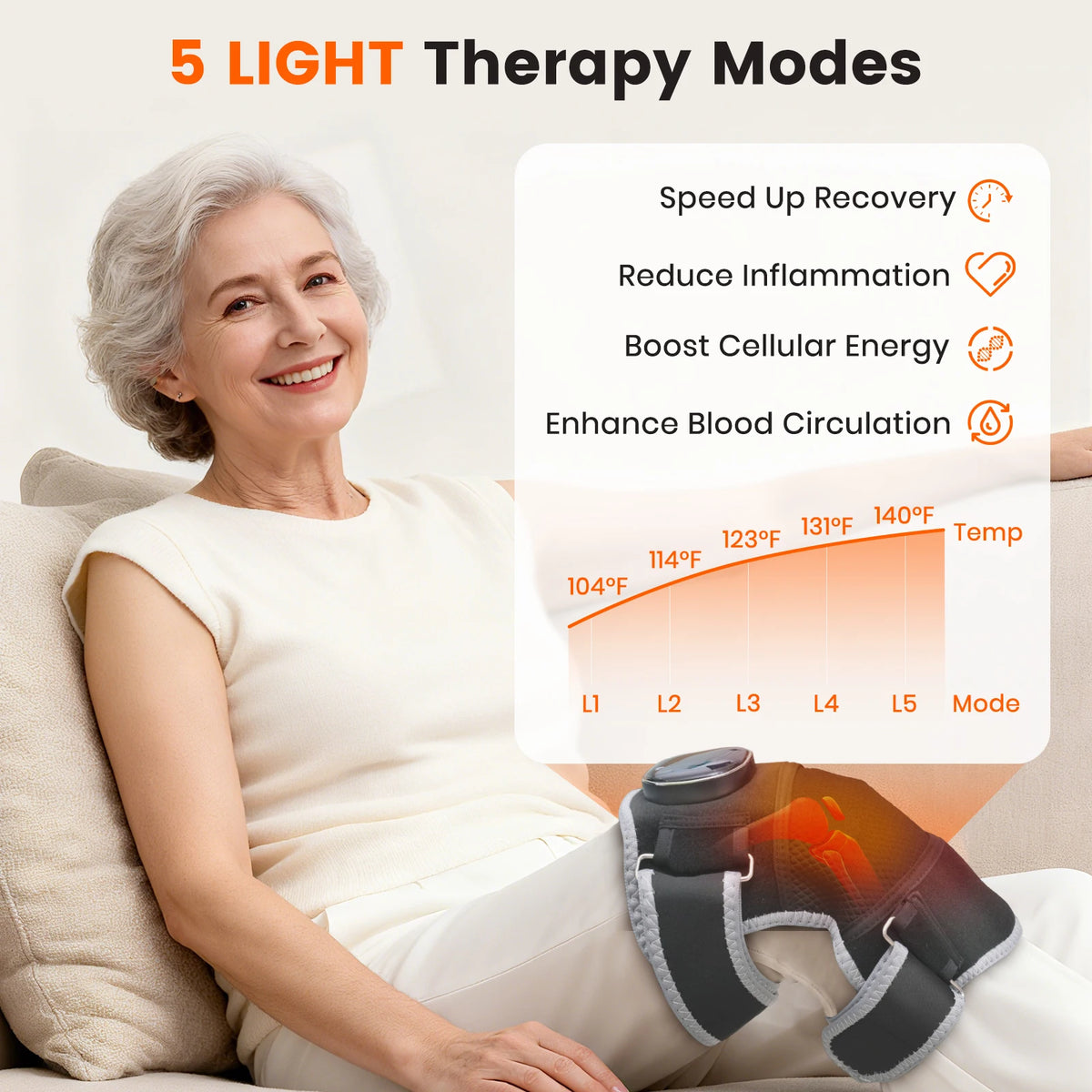 Cordless Heated Vibration Knee Massager With Thermal Pain Relief