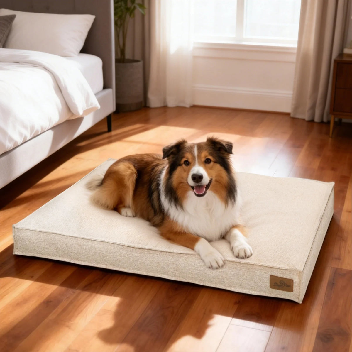 Bingopaw Waterproof Cotton Dog Bed With Rectangular Foam Base