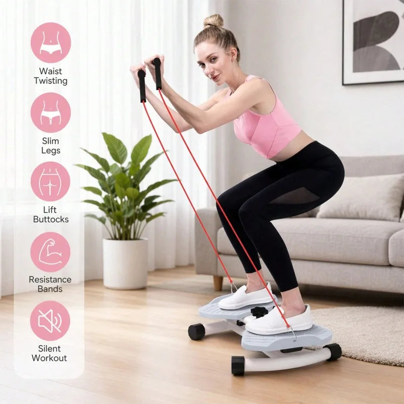 Adjustable Resistance Twist Stepper With Bands For Home Fitness Trainer