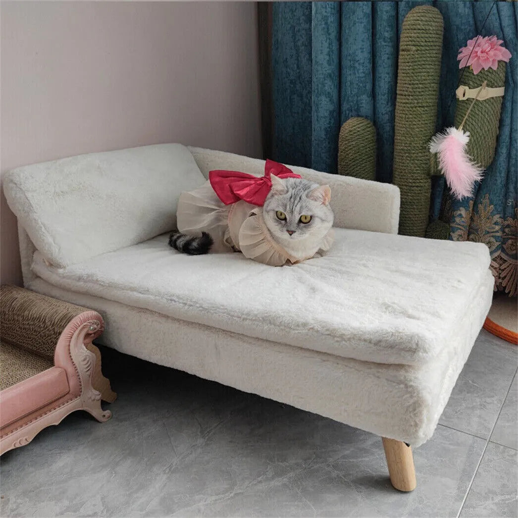 Borwart Plush Dog Sofa Bed With Backrest And Wooden Legs