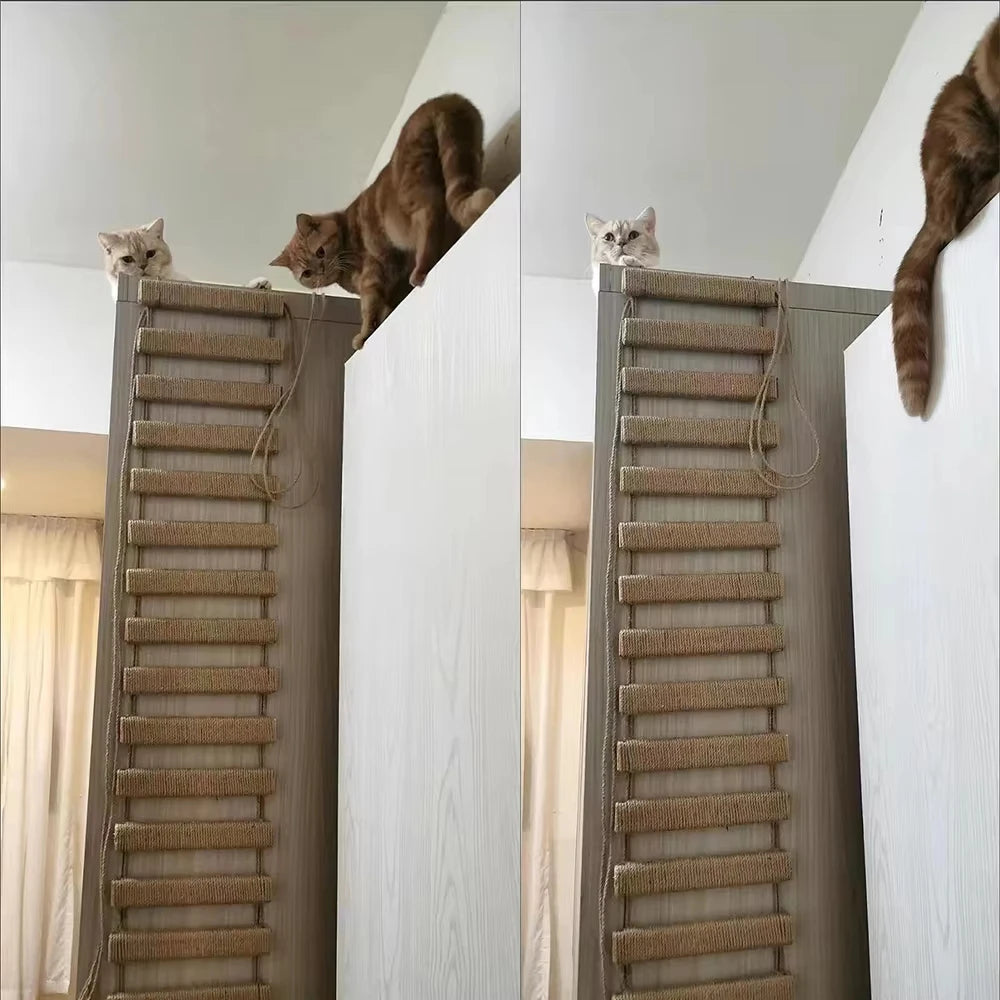 Wooden Cat Bridge With Sisal Rope Ladder Pet Scratcher Toy