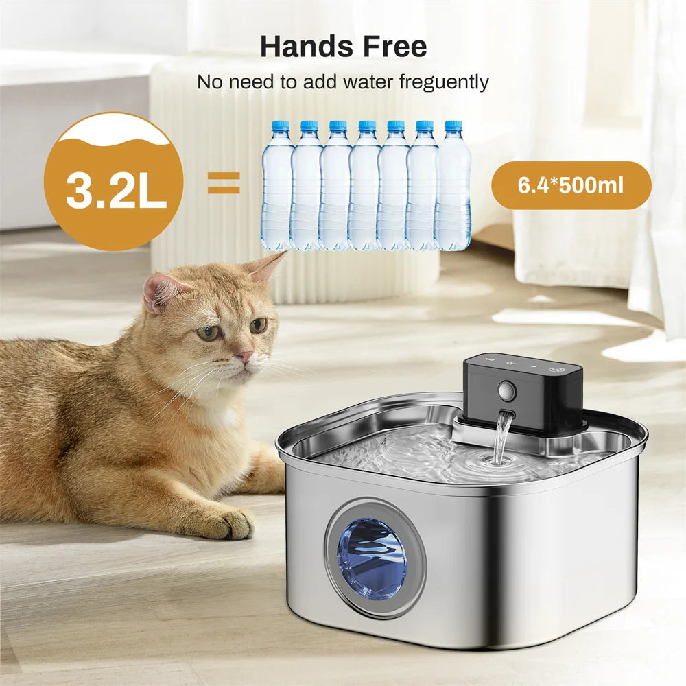Stainless Steel Automatic Wireless Pet Water Fountain With Motion Sensor