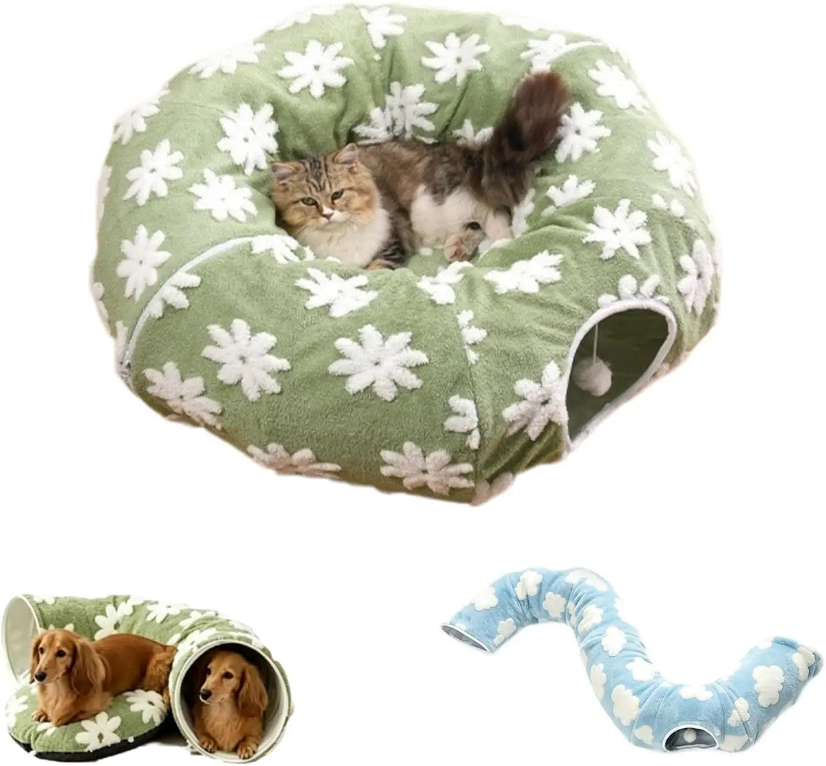 Plush Foldable Flower Tunnel Bed for Dachshunds and Small Dogs