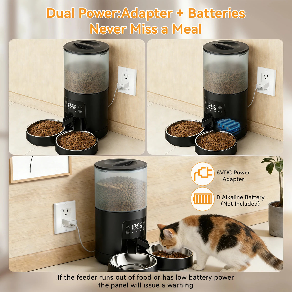 JHK 6L Automatic Cat Feeder With Timed Dual Stainless Bowls