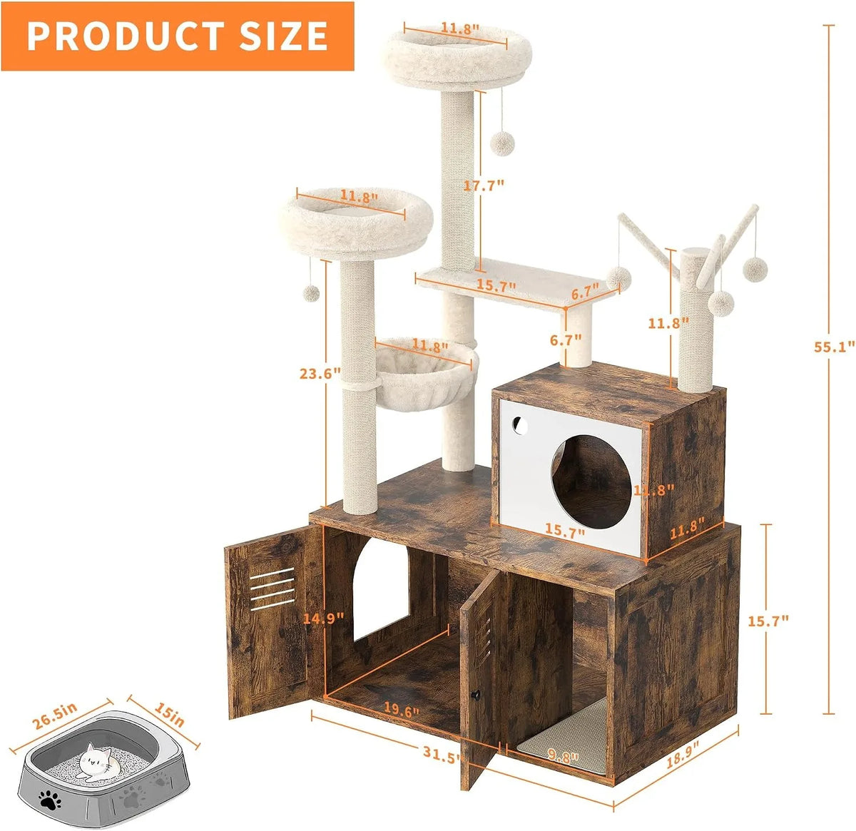 Modern 2-1 Cat Tower With Litter Box Enclosure And Perches