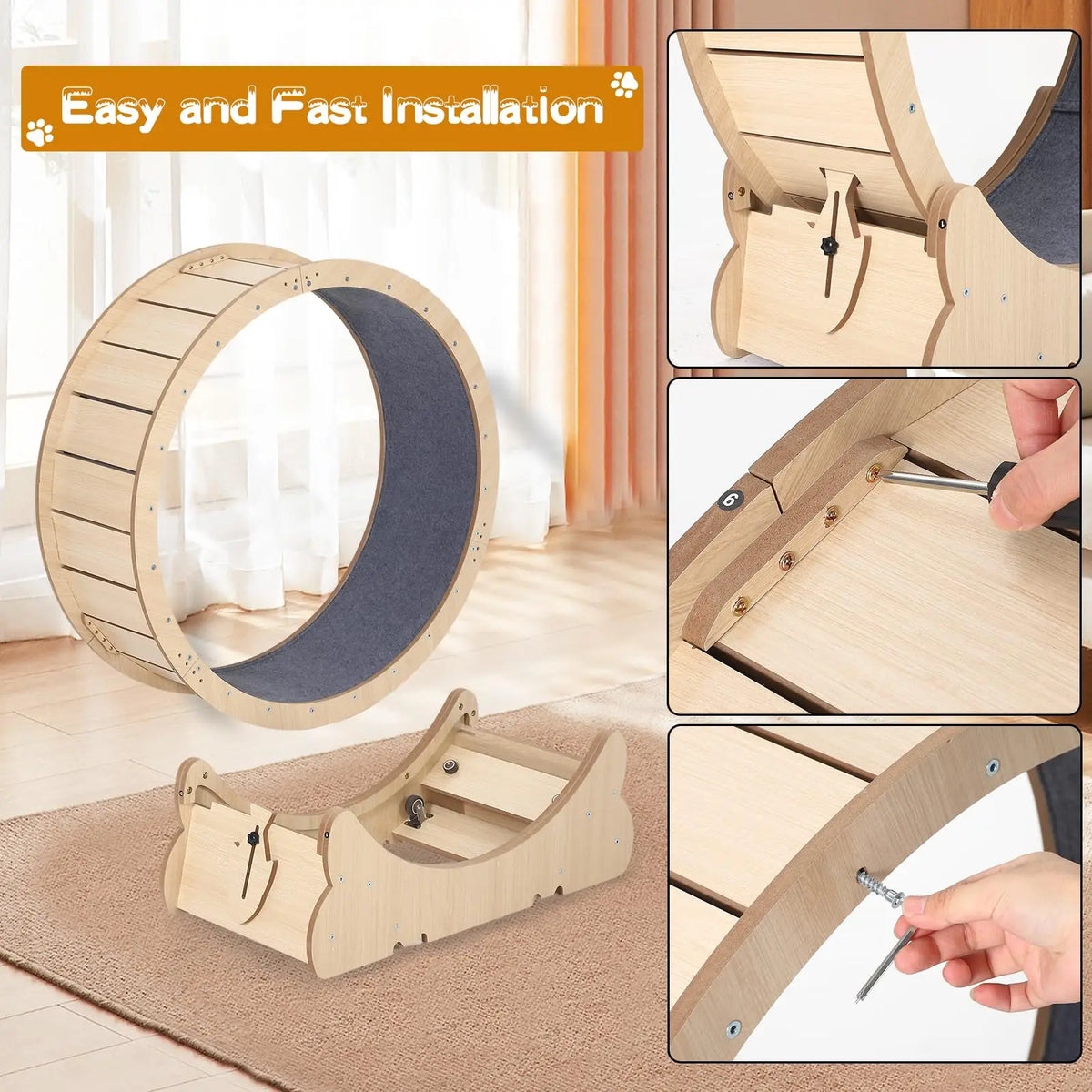 HiMISS Cat Exercise Wheel For Indoor Cats With Carpeted Runway Locking