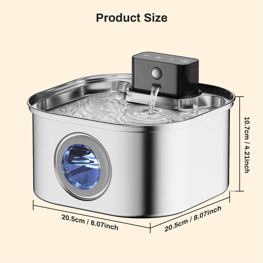 Stainless Steel Automatic Wireless Pet Water Fountain With Motion Sensor
