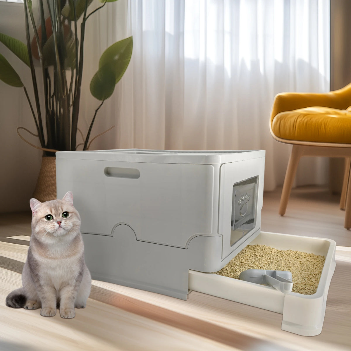Stainless Steel Enclosed Cat Litter Box With Lid And Scoop