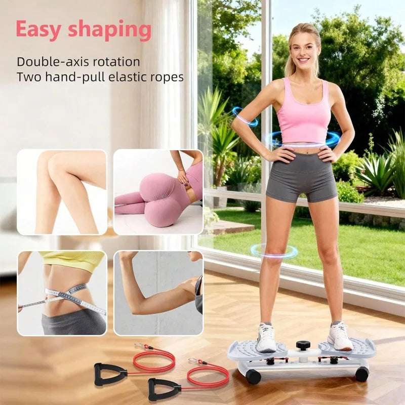 Adjustable Resistance Twist Stepper With Bands For Home Fitness Trainer