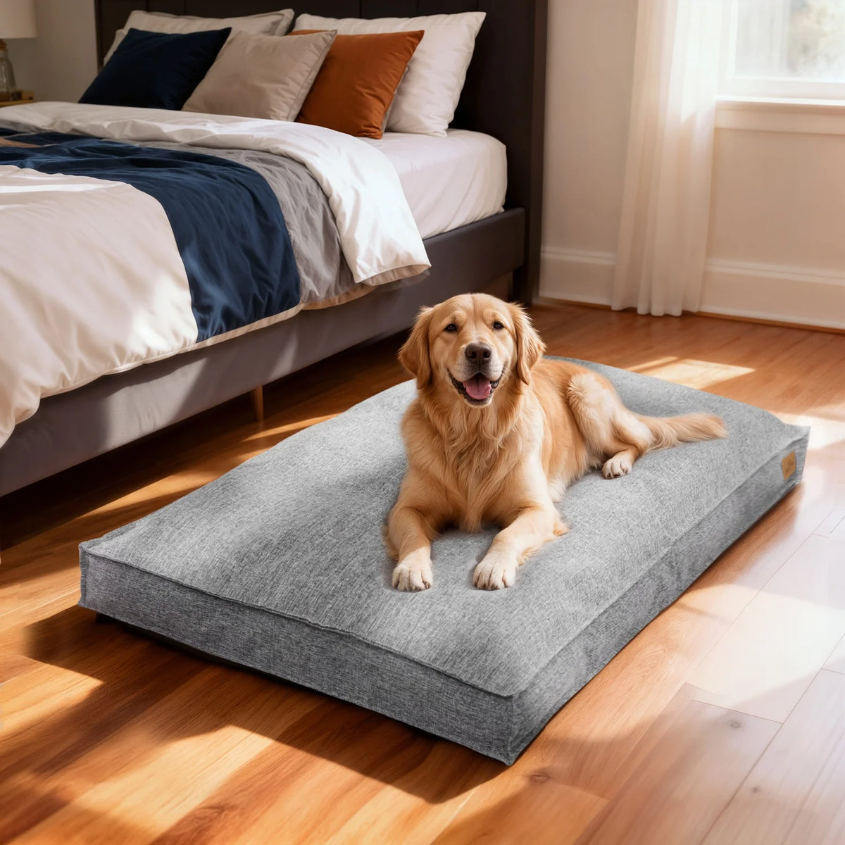 Bingopaw Waterproof Cotton Dog Bed With Rectangular Foam Base