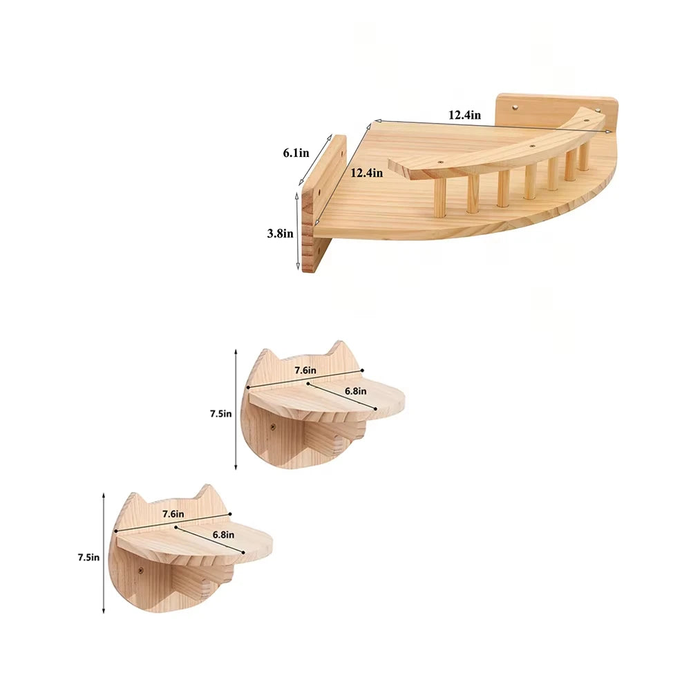 CWV Wooden Corner Hammock With Steps Wall Mounted Cat Tree