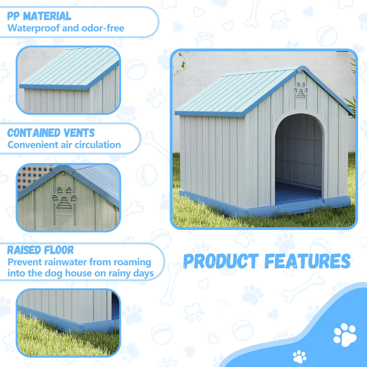 Plastic Dog House Weatherproof Indoor Outdoor Portable Shelter