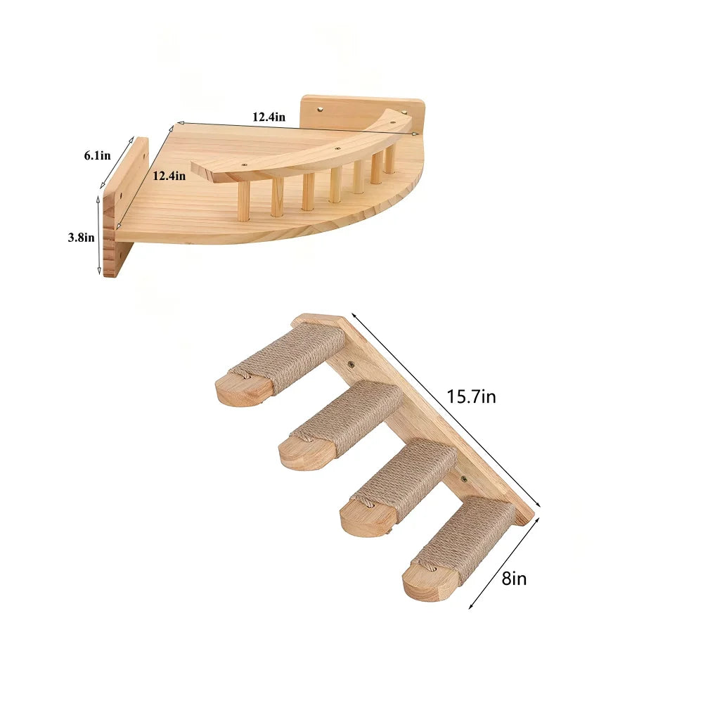 CWV Wooden Corner Hammock With Steps Wall Mounted Cat Tree
