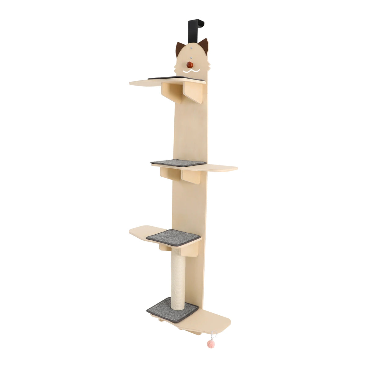 Door Mounted 4 Tier Solid Wood Cat Tree With Scratcher