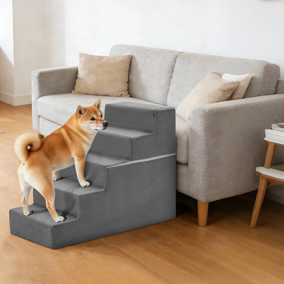 Premium Curved Foam Dog Stair Ramp For Small Pets Indoor