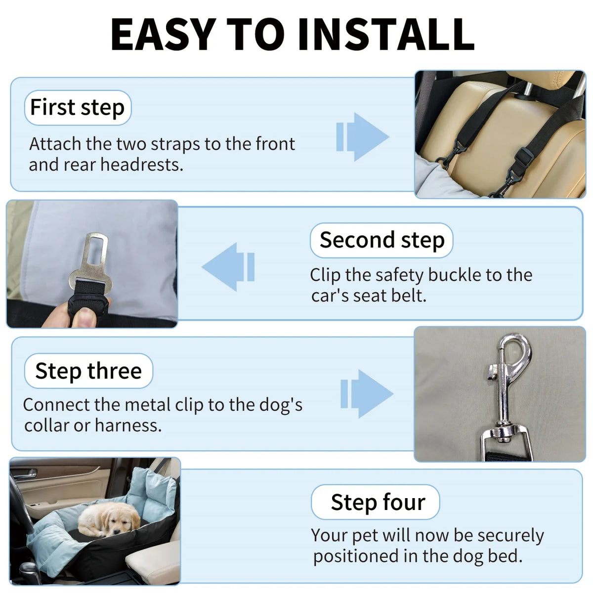 BINGOPAW Washable Dog Car Seat With Secure Safety Belt