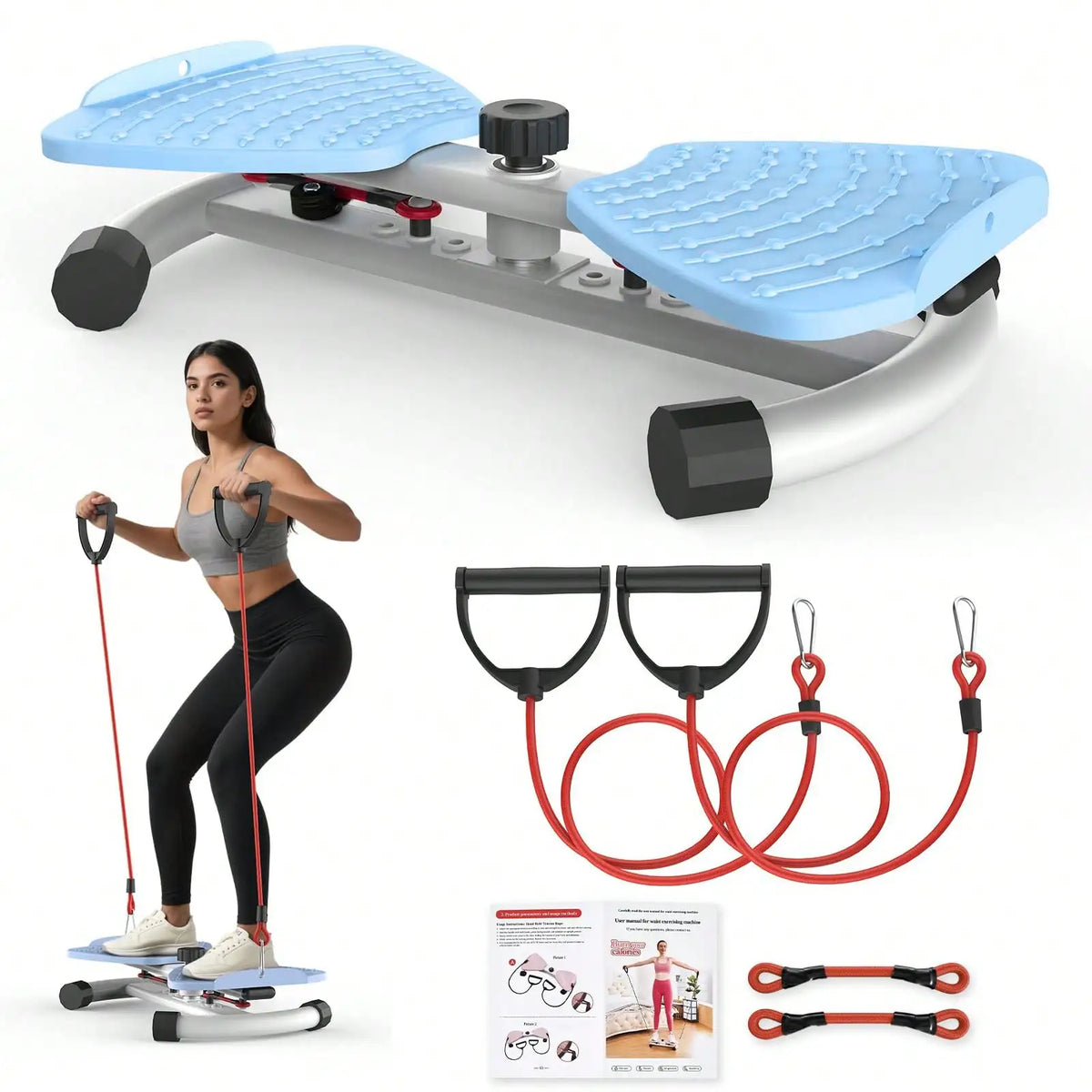 Adjustable Resistance Twist Stepper With Bands For Home Fitness Trainer