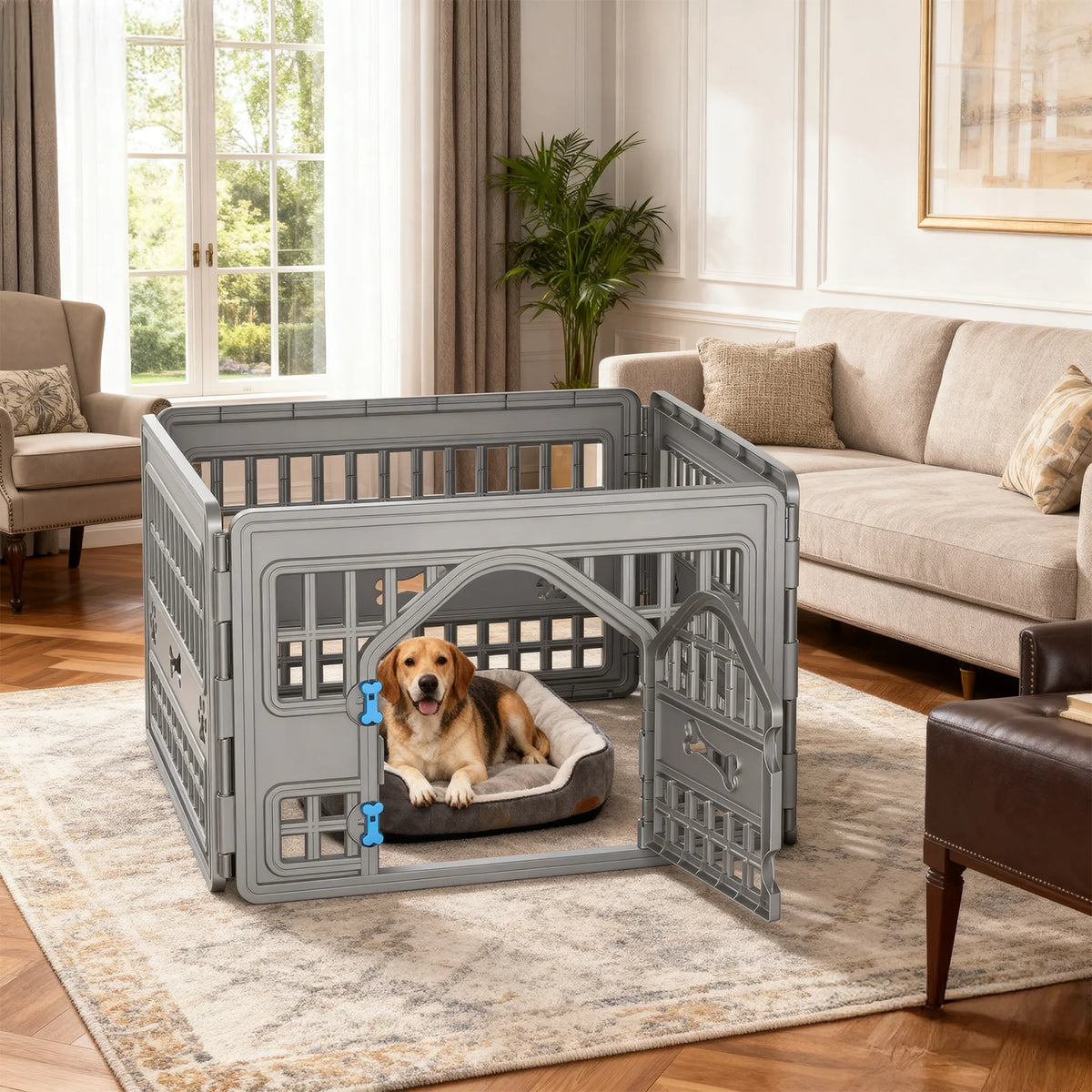 4 Panels Foldable Plastic Pet Playpen For Indoor Outdoor Dog And Puppy Exercise