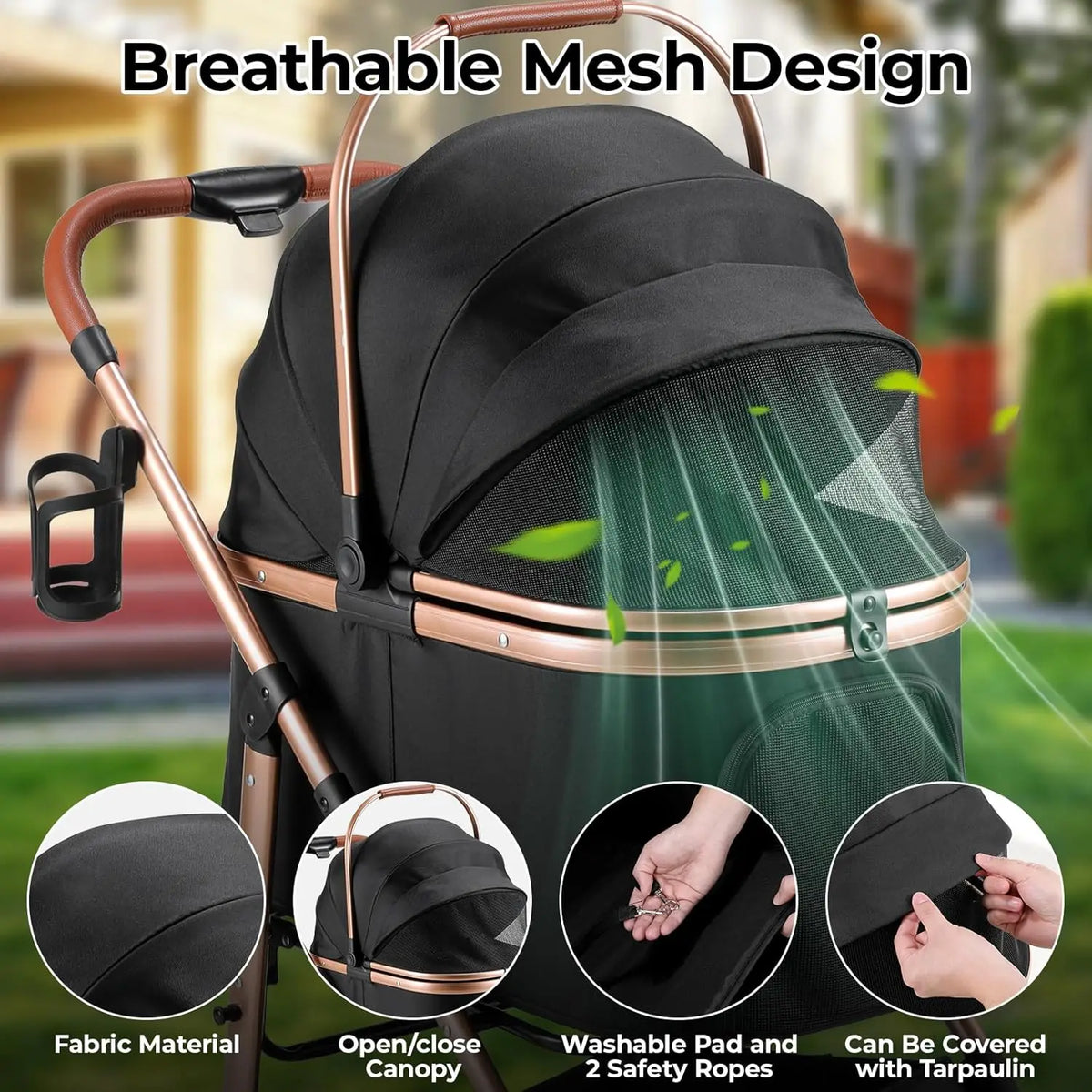 Foldable All Terrain Pet Stroller With Storage Basket