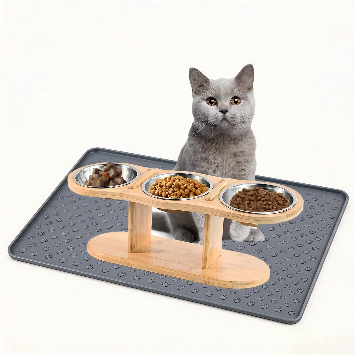 Stainless Cat Bowls In 1 Elevated Feeder Tilted 15 Degree