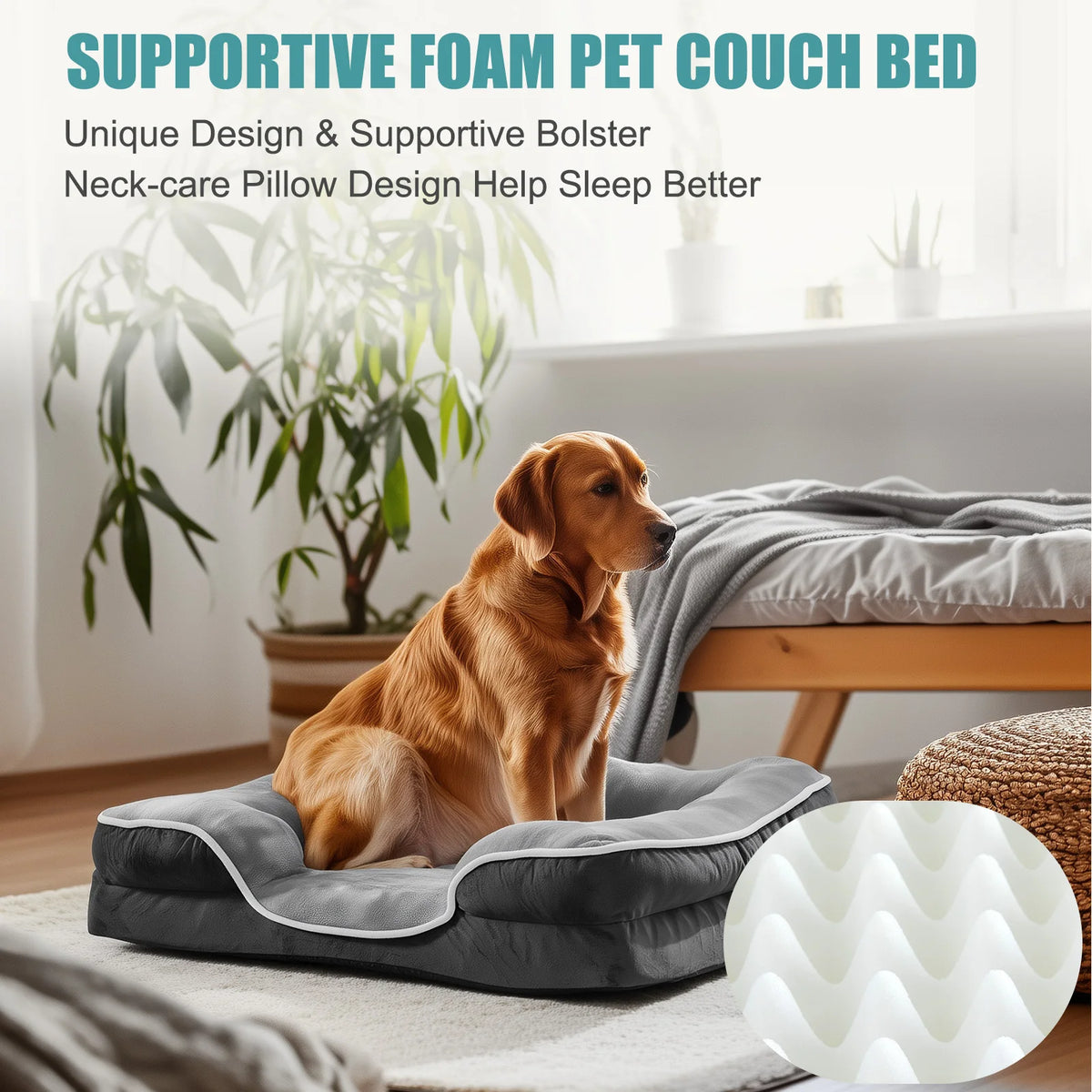 MCQ Large Memory Foam Dog Bed With Machine Washable Cover
