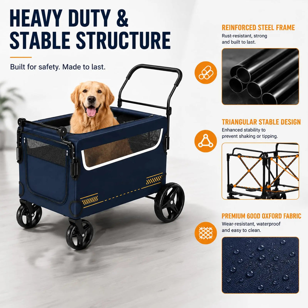 Collapsible Dog Stroller Wagon With Ramp And All Terrain Wheels