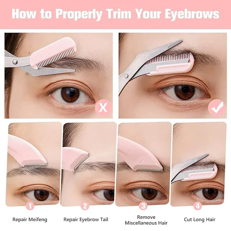 Eyebrow Grooming Kit With Curved Razor Scissors And Comb for Easy Care