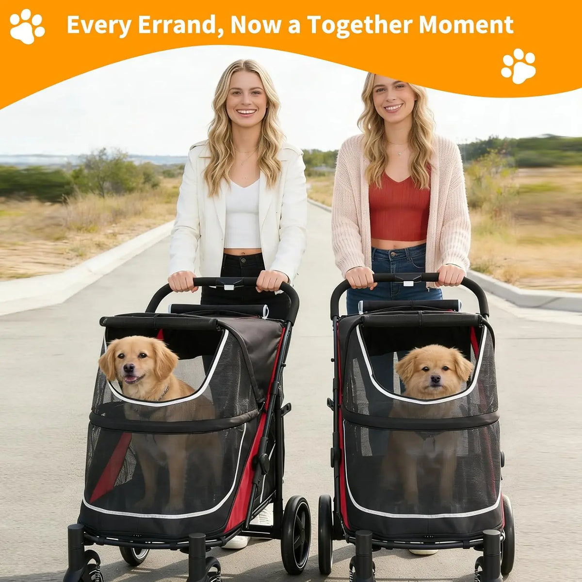Heavy Duty Foldable Pet Stroller with Mesh Ventilation and Basket
