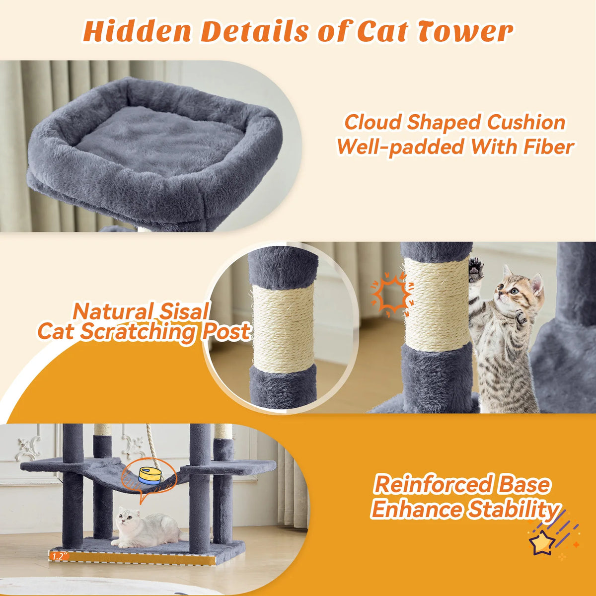 MCQ Five Level Cat Tree Tower With Natural Sisal Posts Pet Condo