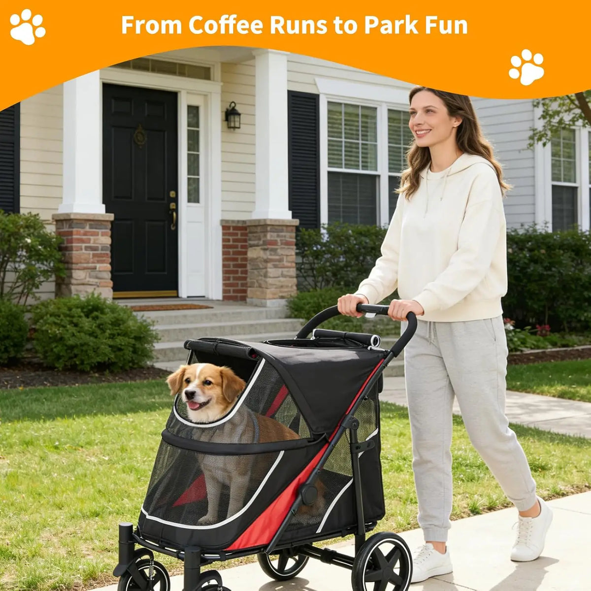 Heavy Duty Foldable Pet Stroller with Mesh Ventilation and Basket