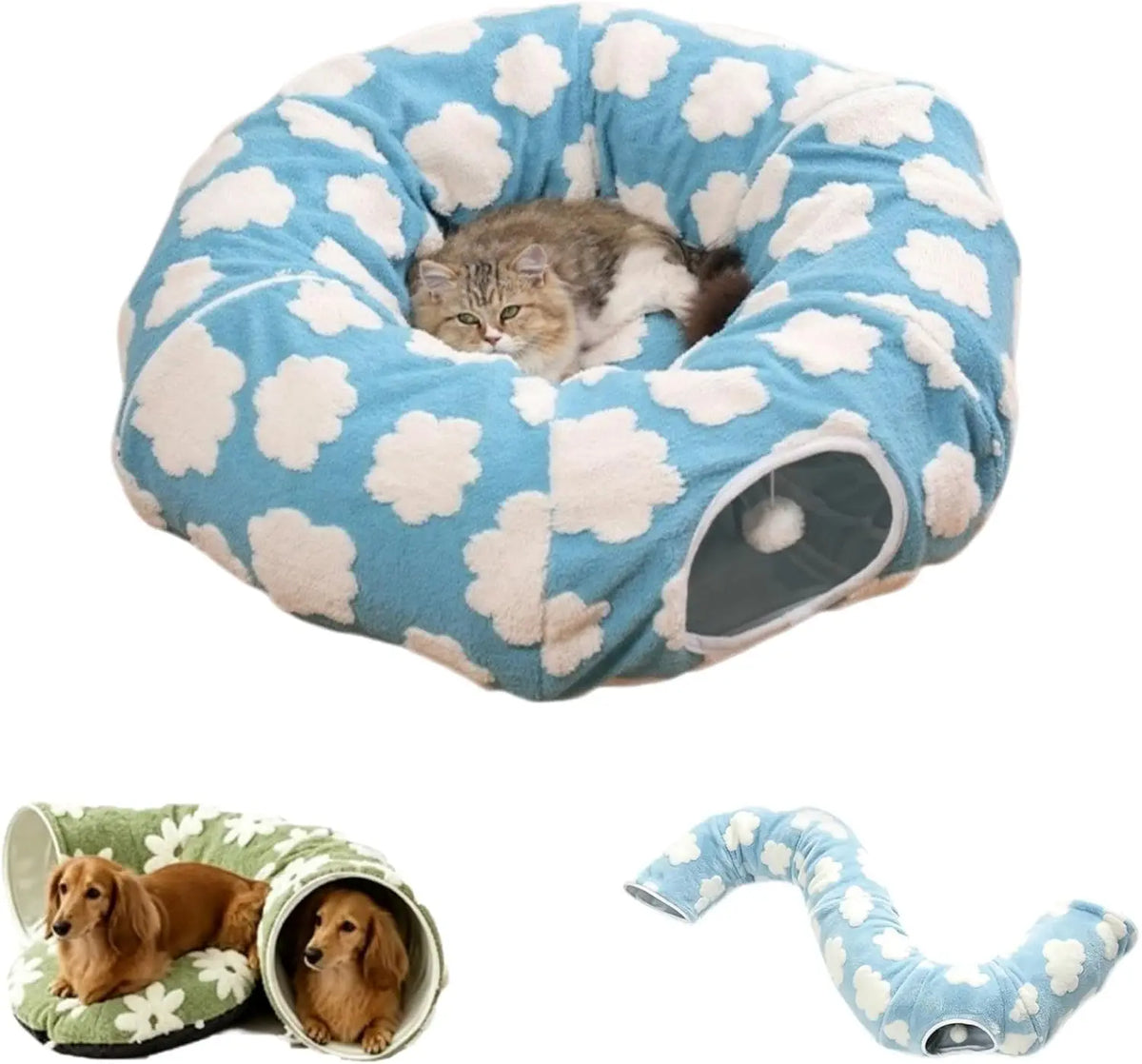 Plush Foldable Flower Tunnel Bed for Dachshunds and Small Dogs