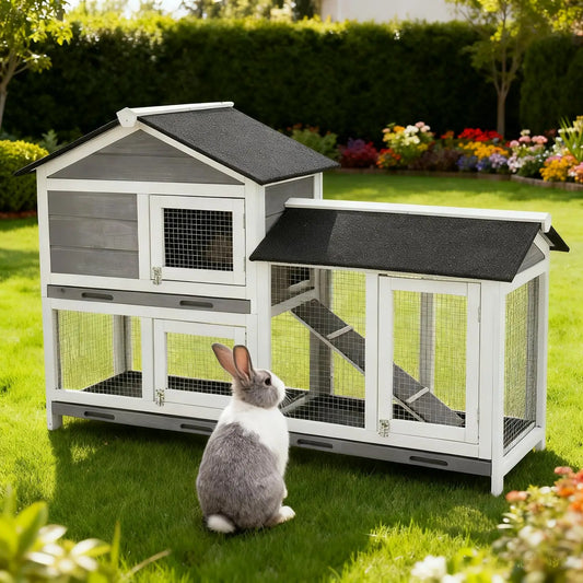 DishyKooker 2-Tier Bunny Hutch Wooden Rabbit Cage Indoor Outdoor