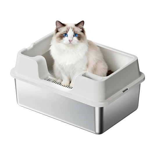 HiMISS Enclosed Stainless Steel Cat Litter Pan With Nonstick Base