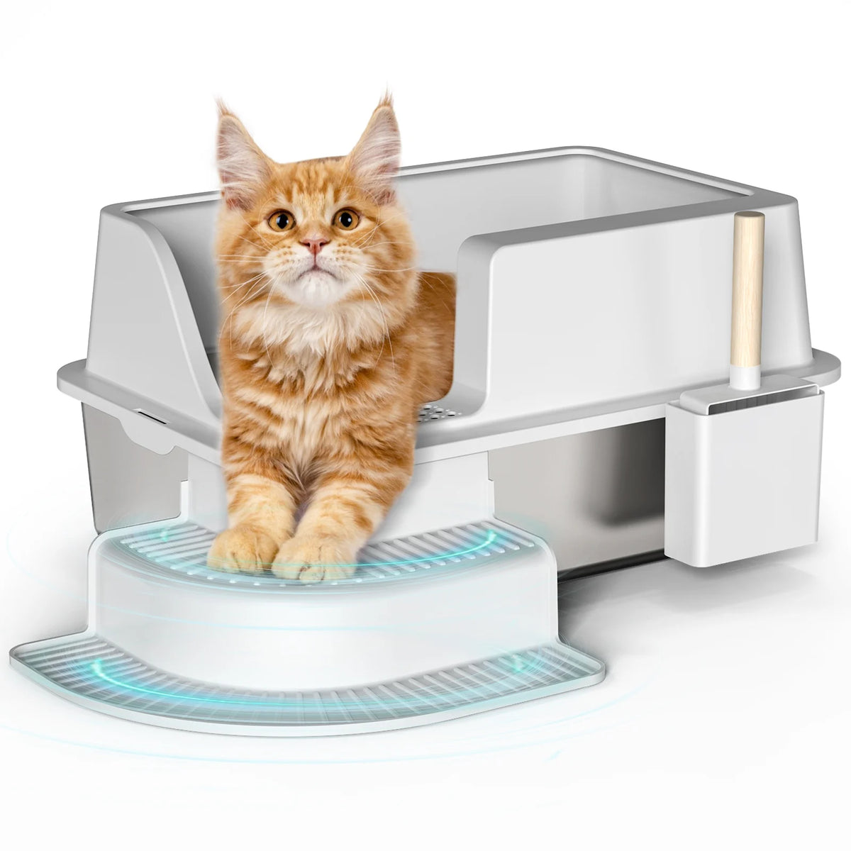HURRISE Stainless Steel Cat Litter Box With Tray