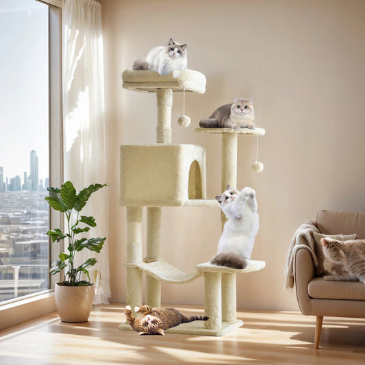 Mcq Grey Four Tier Cat Tree Tower With Sisal Posts