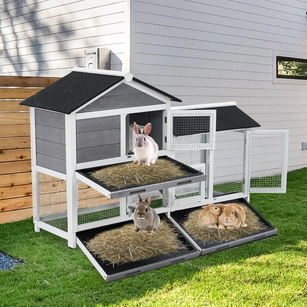 DishyKooker 2-Tier Bunny Hutch Wooden Rabbit Cage Indoor Outdoor