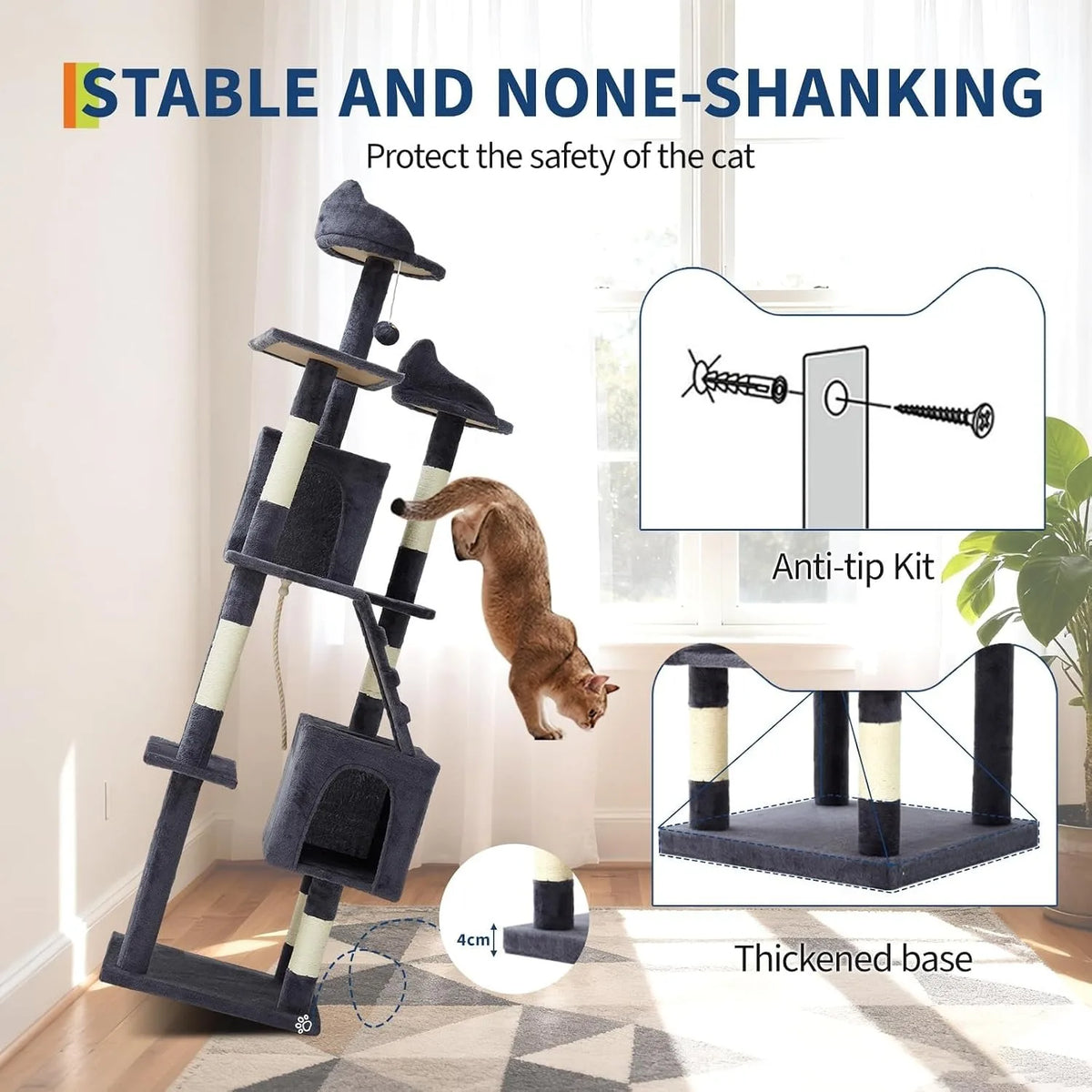 Tall 72 Inch Multi-Level Cat Tree With Scratching Posts