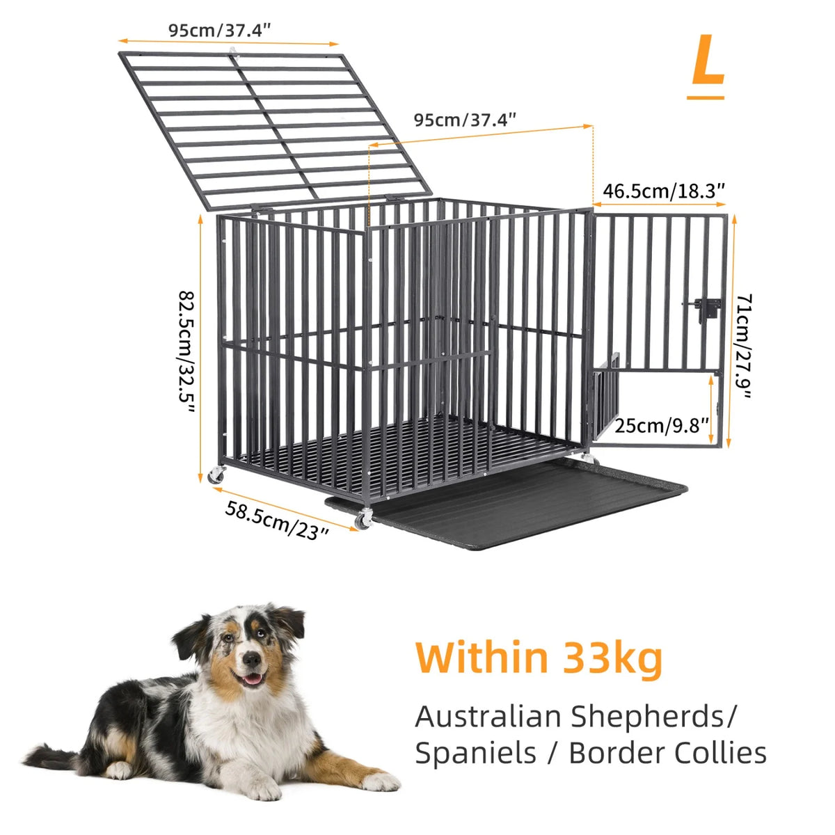 BINGOPAW Metal Dog Crate 4 Lockable Wheels Heavy Duty