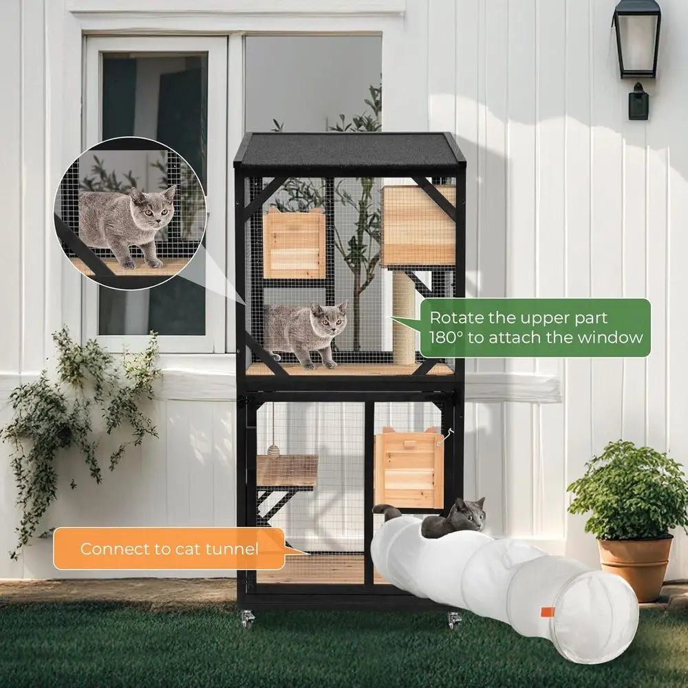 Tiered Outdoor Cat Catio With Removable Platforms And Weatherproof Roof
