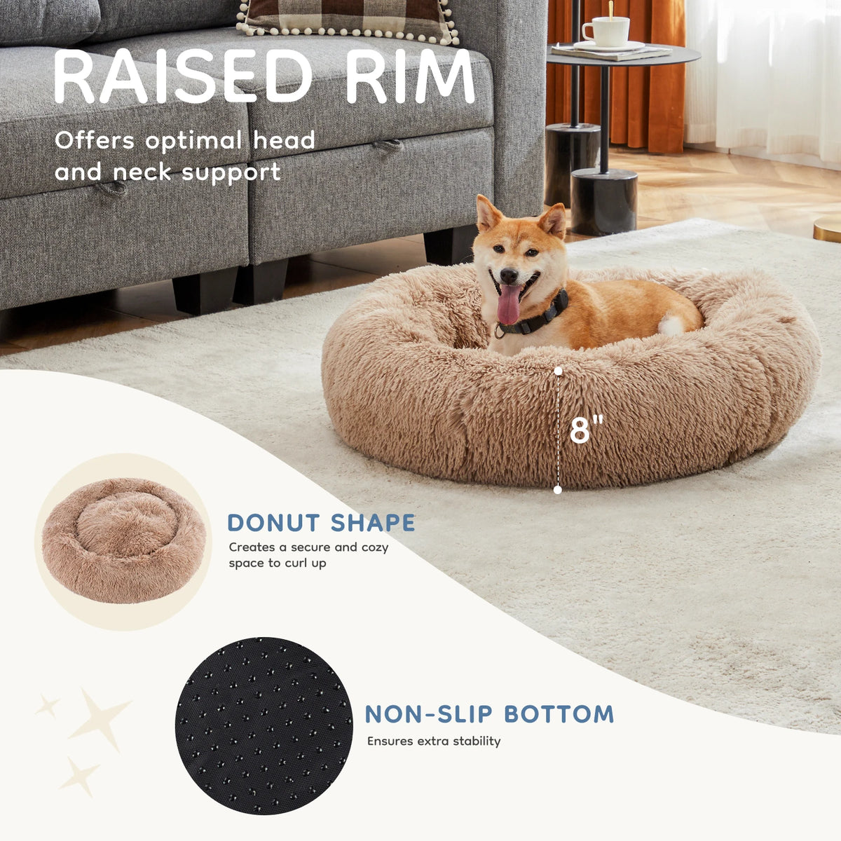 MCQ Round Faux Fur Orthopedic Dog Bed Machine Washable