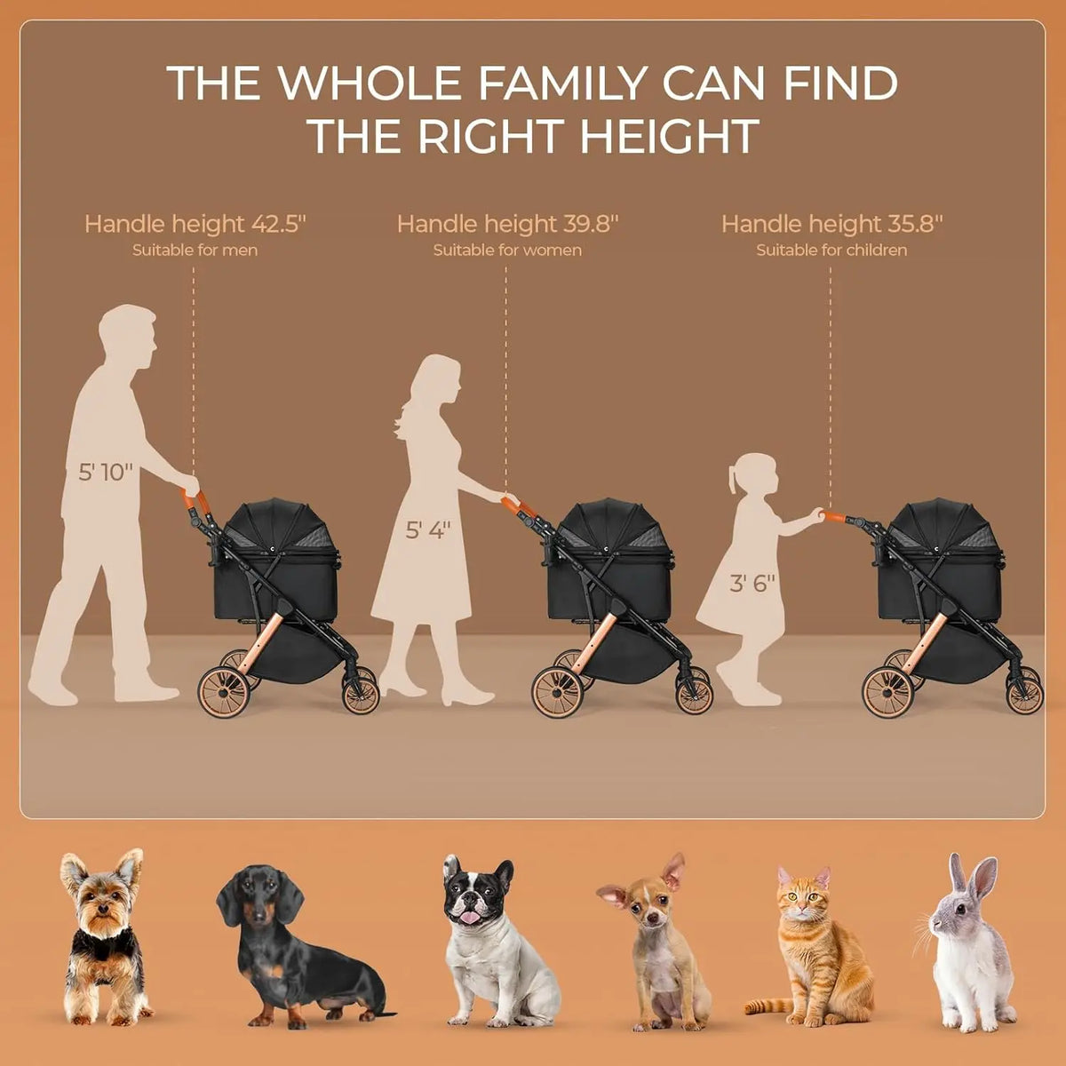 Foldable Pet Stroller With Canopy And Shock Absorber Design