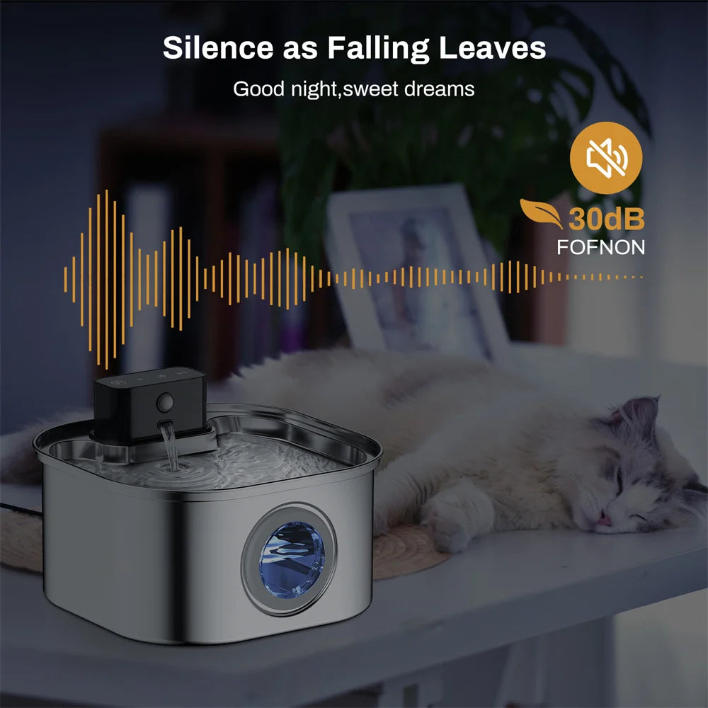 Stainless Steel Automatic Wireless Pet Water Fountain With Motion Sensor
